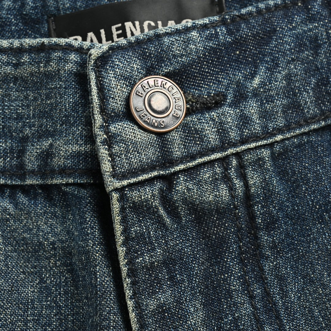 Balenciaga BLCG Distressed Jeans with Leg Patch Details - Washed Grey