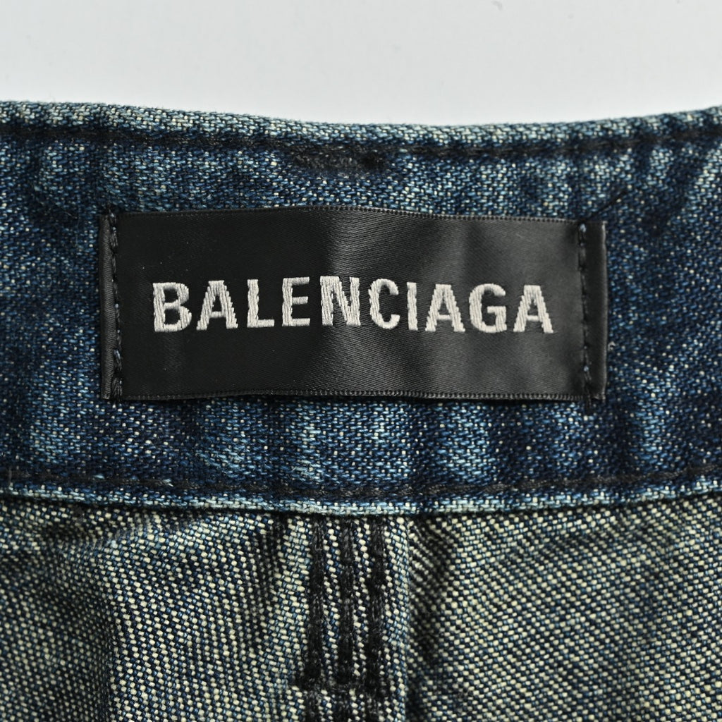 Balenciaga BLCG Distressed Jeans with Leg Patch Details - Washed Grey
