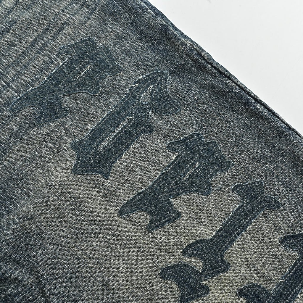Balenciaga BLCG Distressed Jeans with Leg Patch Details - Washed Grey