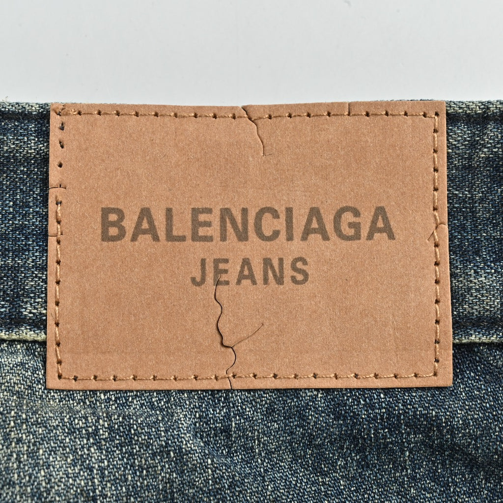 Balenciaga BLCG Distressed Jeans with Leg Patch Details - Washed Grey