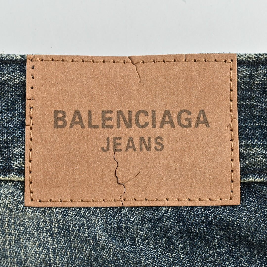 Balenciaga BLCG Distressed Jeans with Leg Patch Details - Washed Grey