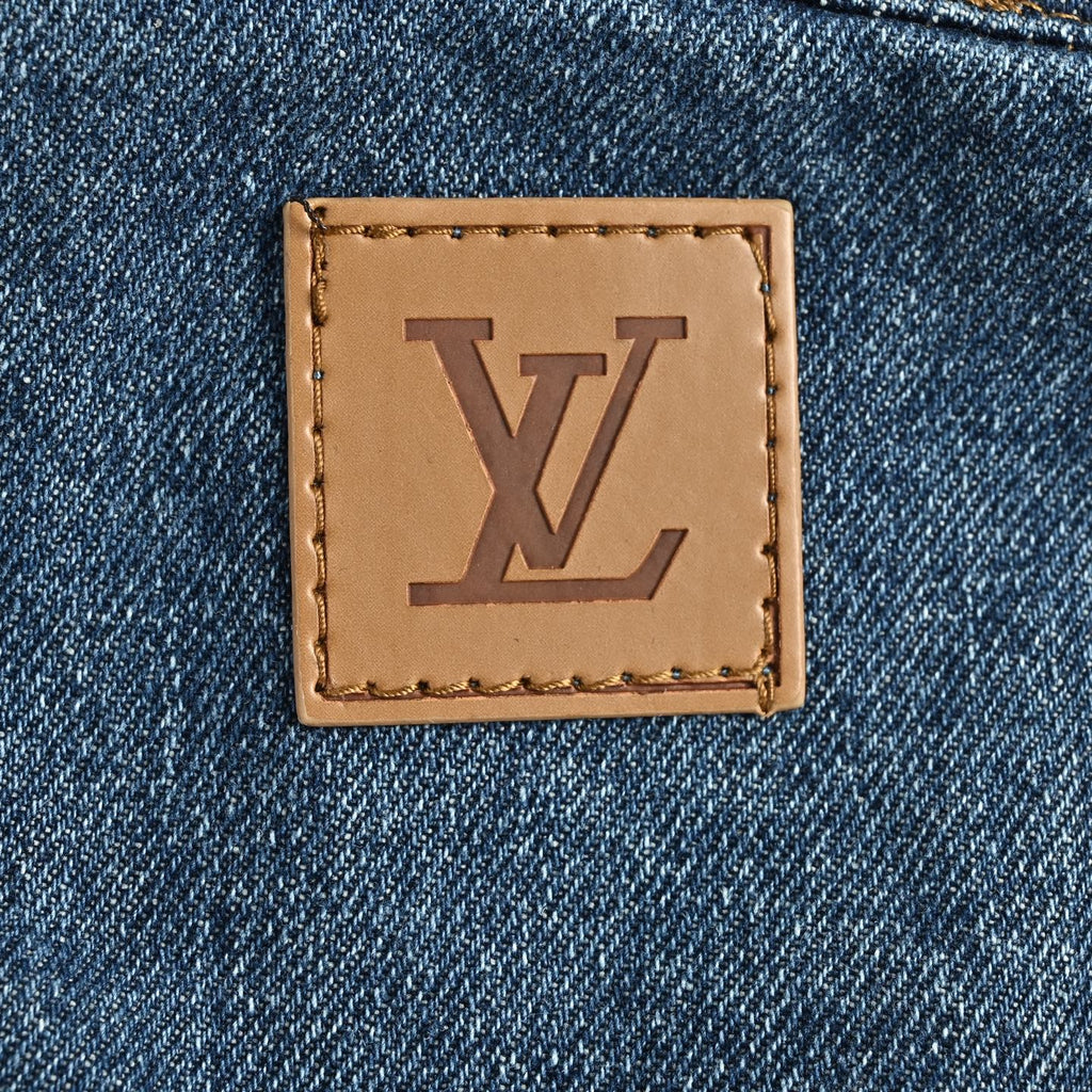 Louis Vuitton LV Pocket Logo Embroidered Short-Sleeve Denim Shirt - Dark Blue