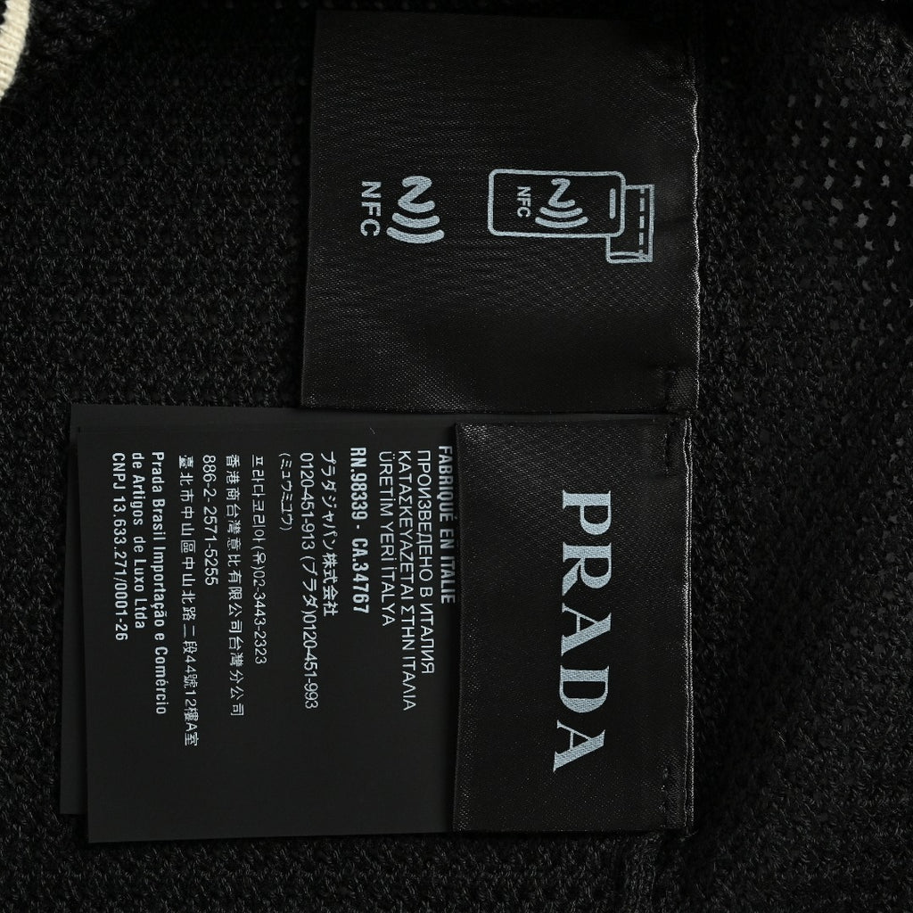 Prada PRD Logo Mesh Knit Short Sleeve Polo Shirt - Black