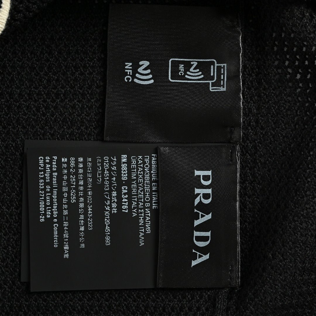 Prada PRD Logo Mesh Knit Short Sleeve Polo Shirt - Black