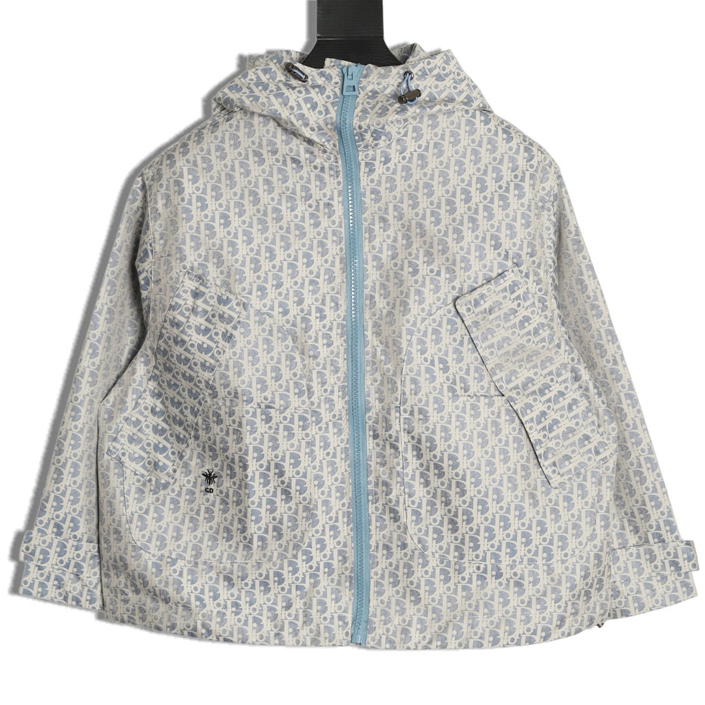 Dior Bee Logo All-Over Print Hooded Zip Jacket