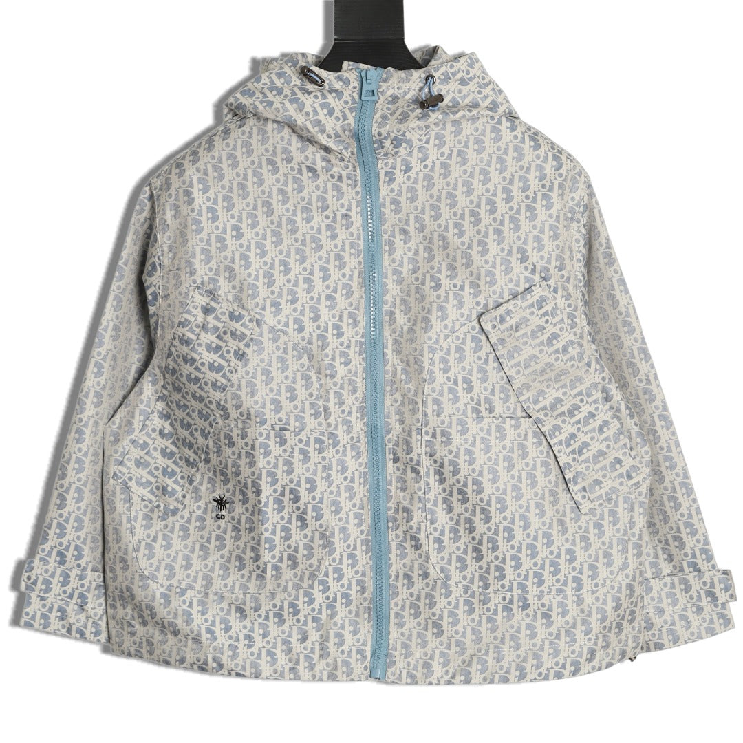 Dior Bee Logo All-Over Print Hooded Zip Jacket