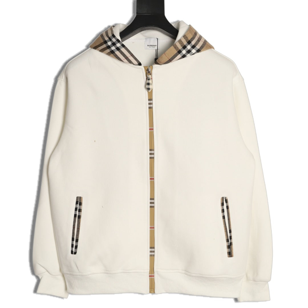 Burberry Check-Panel Hooded Zip Jacket