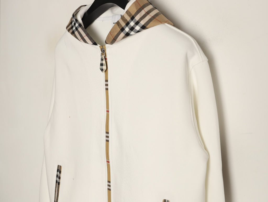Burberry Check-Panel Hooded Zip Jacket
