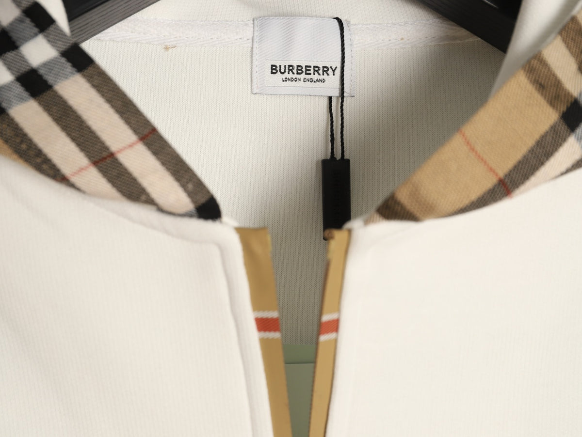 Burberry Check-Panel Hooded Zip Jacket