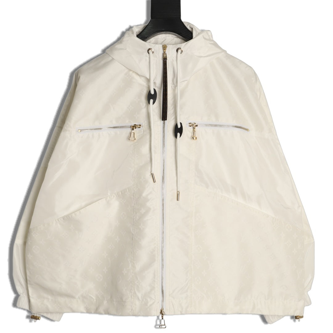 Louis Vuitton LV White Hooded Technical Windbreaker Jacket