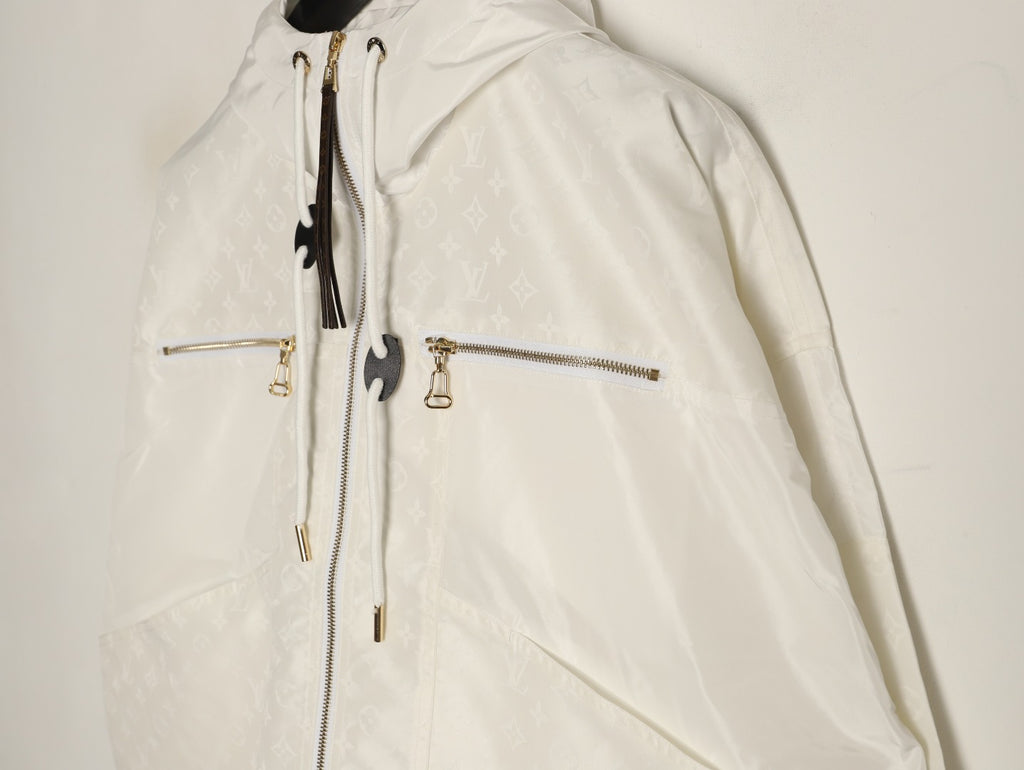 Louis Vuitton LV White Hooded Technical Windbreaker Jacket