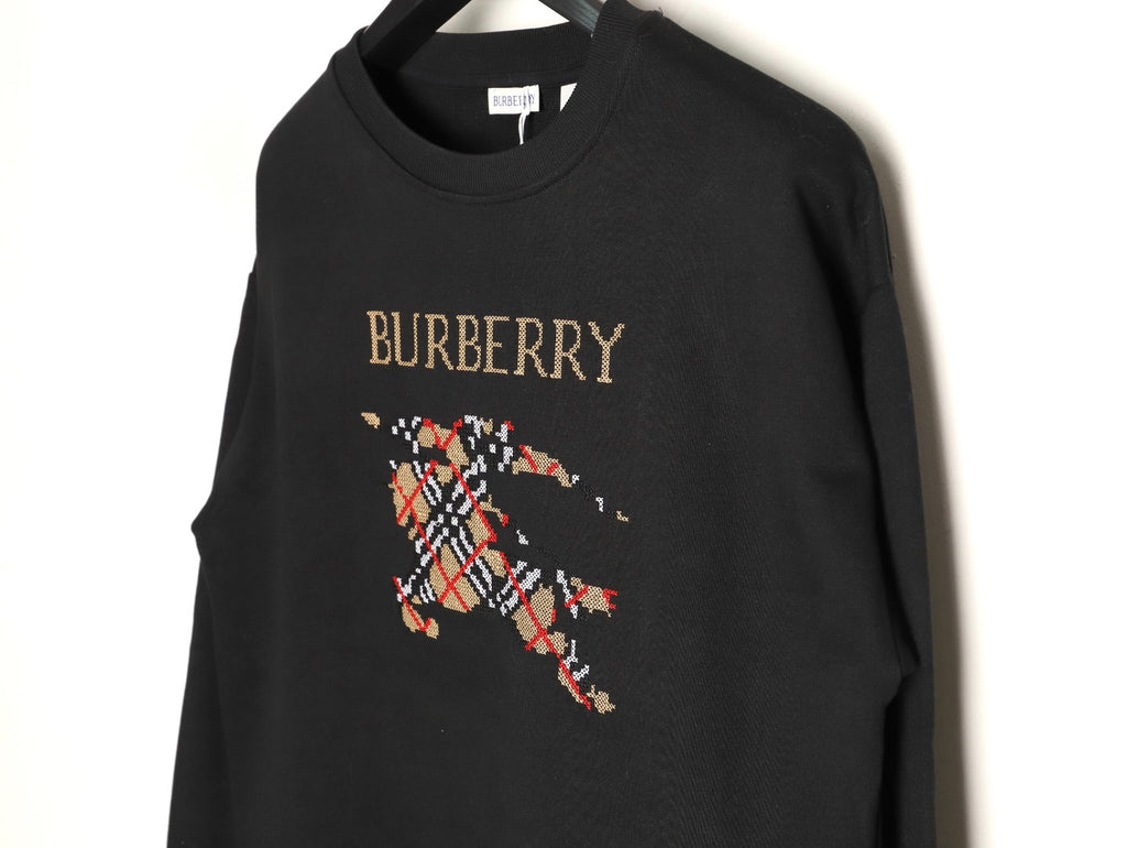 Burberry 25FW Equestrian Knight Cross-Stitch Embroidered Black Sweatshirt