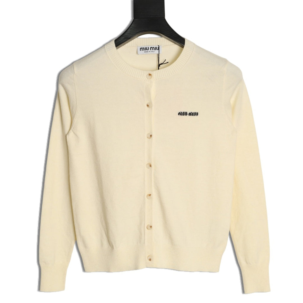 Miu Miu Embroidered Logo Knit Cardigan