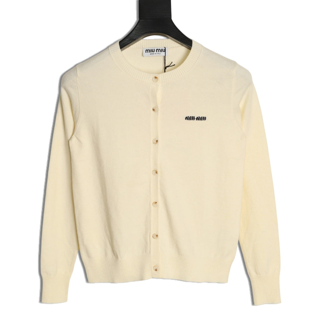 Miu Miu Embroidered Logo Knit Cardigan