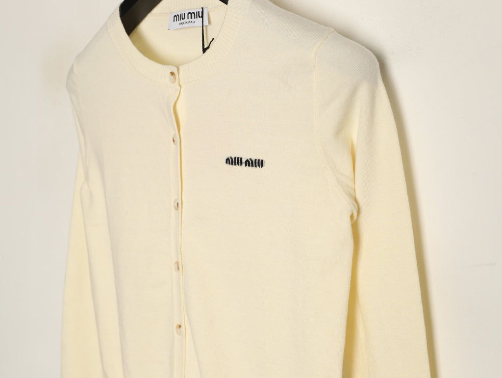 Miu Miu Embroidered Logo Knit Cardigan