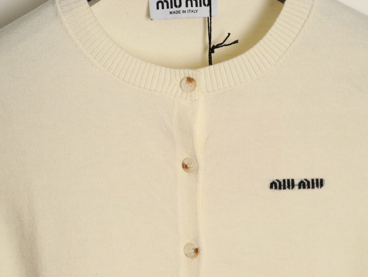 Miu Miu Embroidered Logo Knit Cardigan