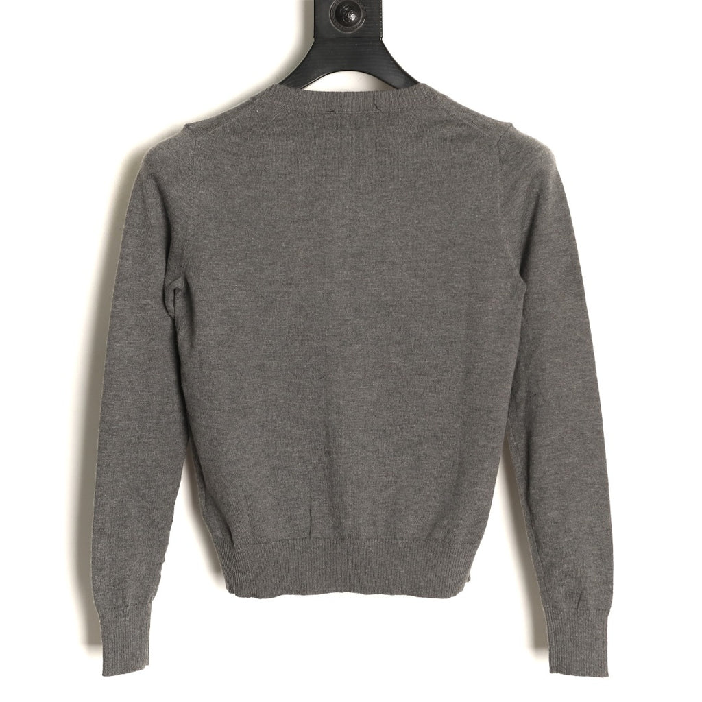 Miu Miu Embroidered Logo Grey Knit Cardigan
