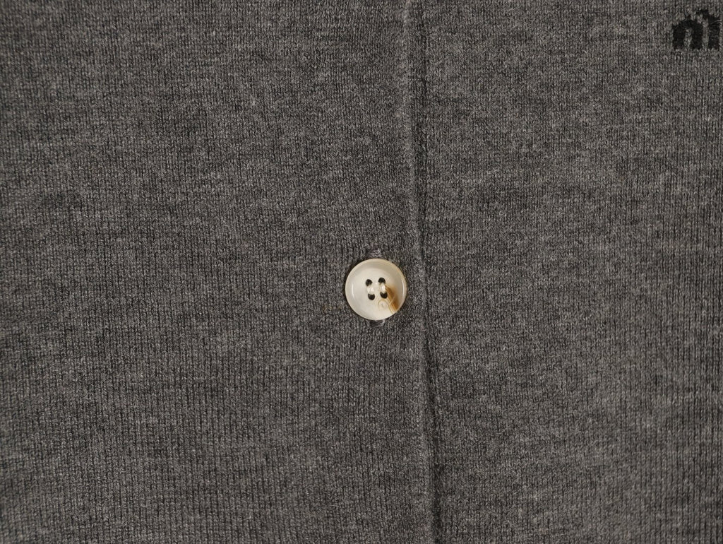 Miu Miu Embroidered Logo Grey Knit Cardigan