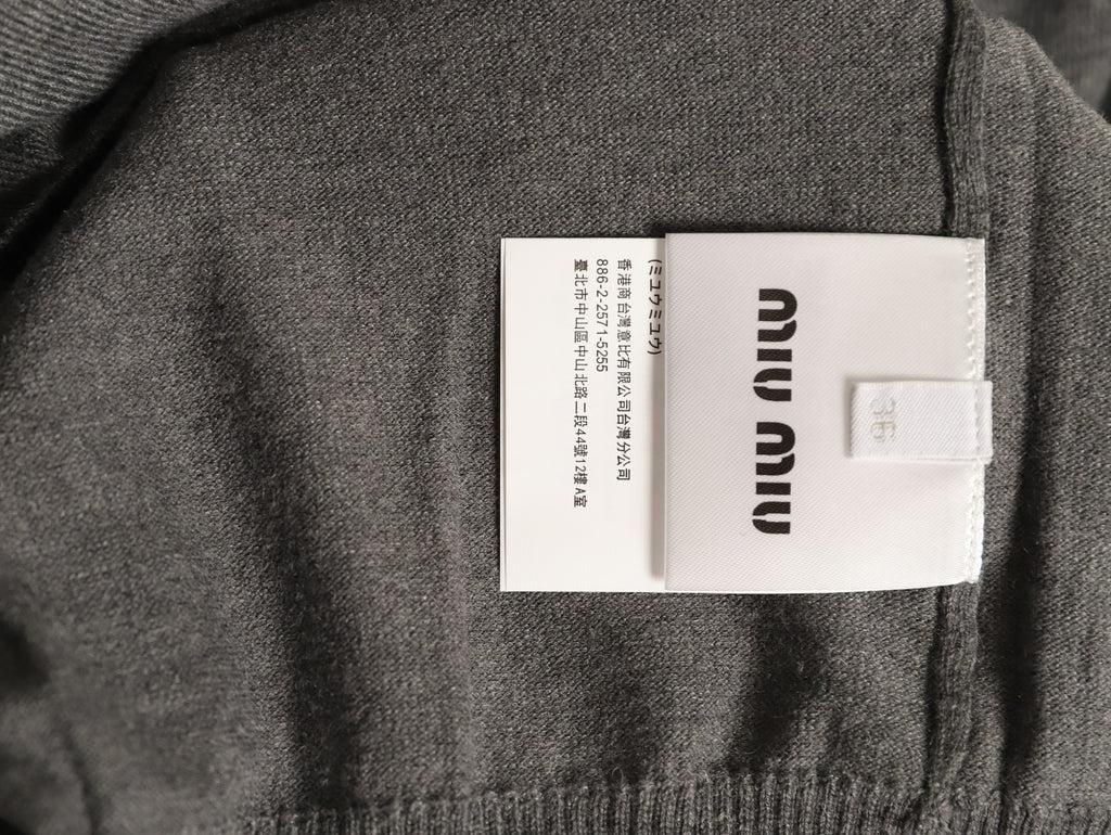 Miu Miu Embroidered Logo Grey Knit Cardigan