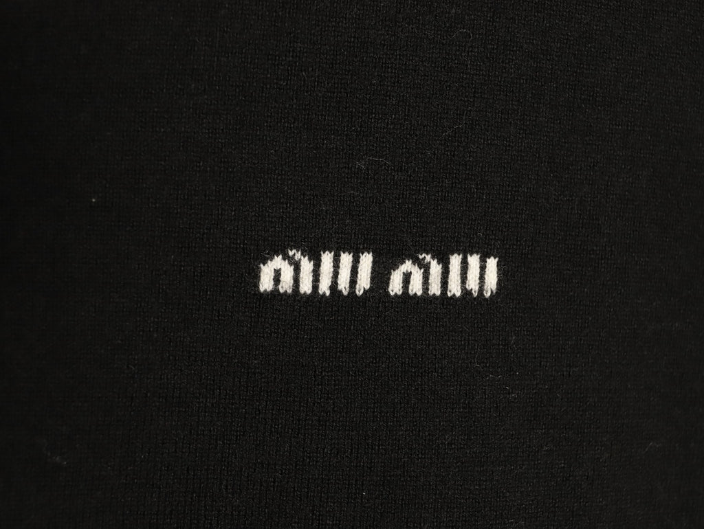Miu Miu Embroidered Logo Black Knit Cardigan