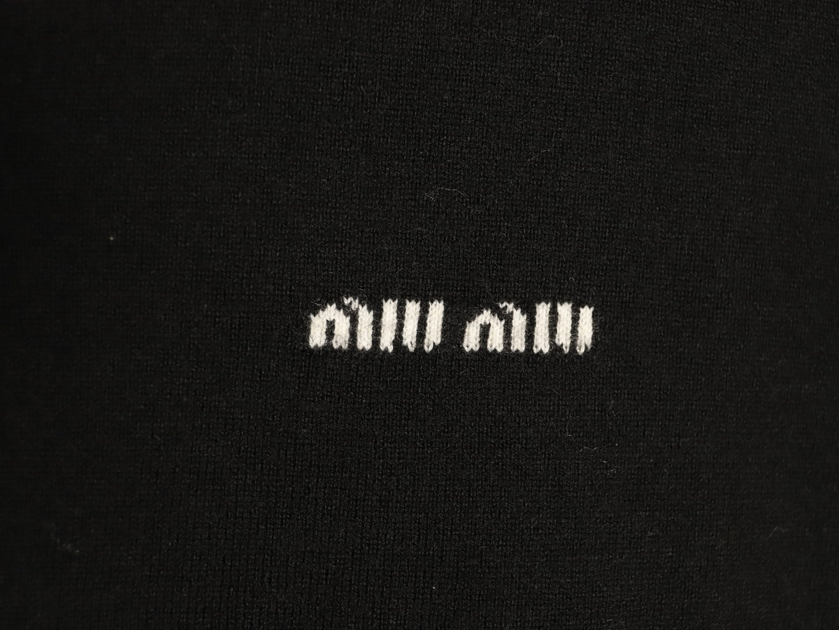 Miu Miu Embroidered Logo Black Knit Cardigan