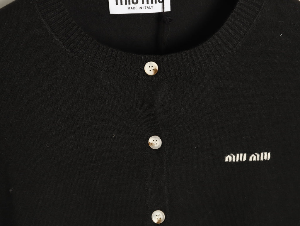 Miu Miu Embroidered Logo Black Knit Cardigan