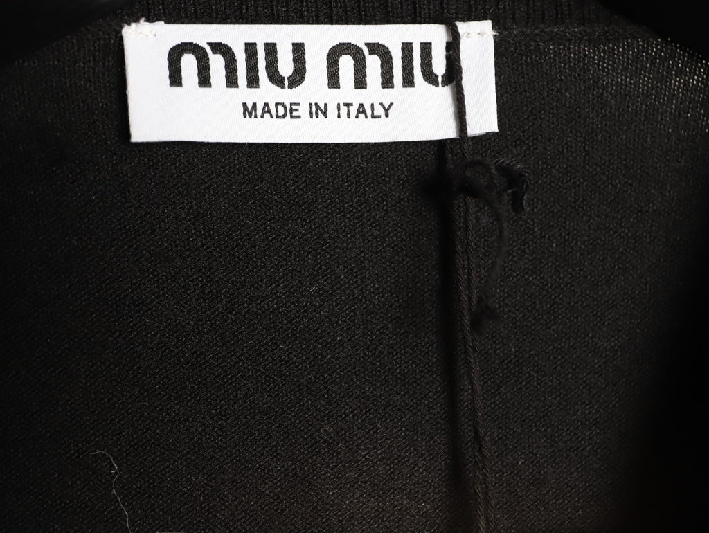 Miu Miu Embroidered Logo Black Knit Cardigan