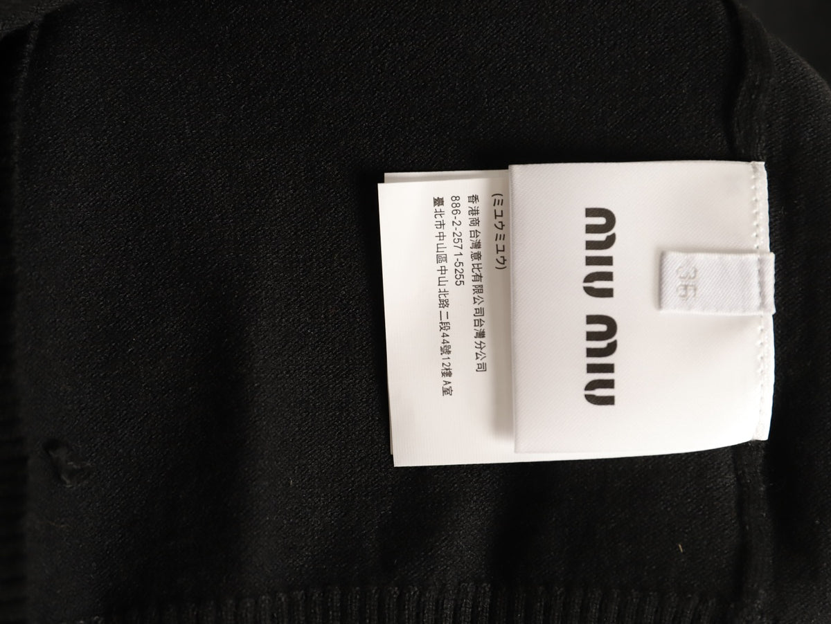 Miu Miu Embroidered Logo Black Knit Cardigan