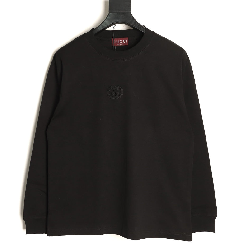 Gucci Interlocking GG Patch Embroidered Black Long-Sleeve T-Shirt