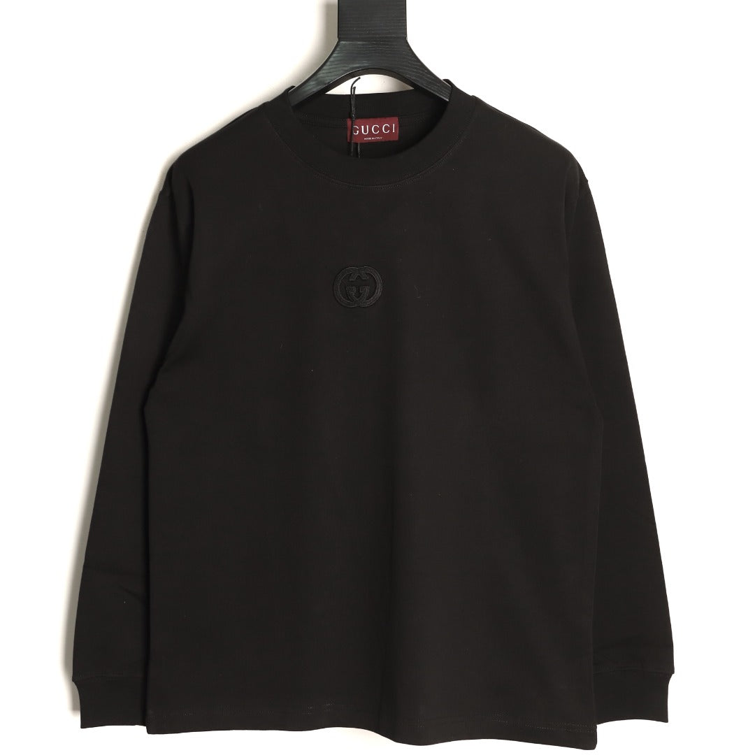 Gucci Interlocking GG Patch Embroidered Black Long-Sleeve T-Shirt
