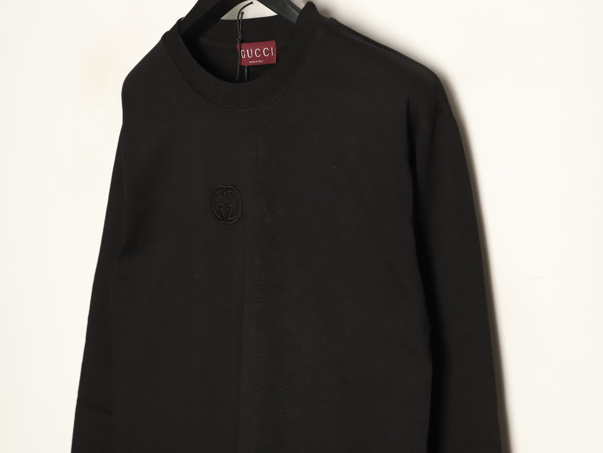 Gucci Interlocking GG Patch Embroidered Black Long-Sleeve T-Shirt