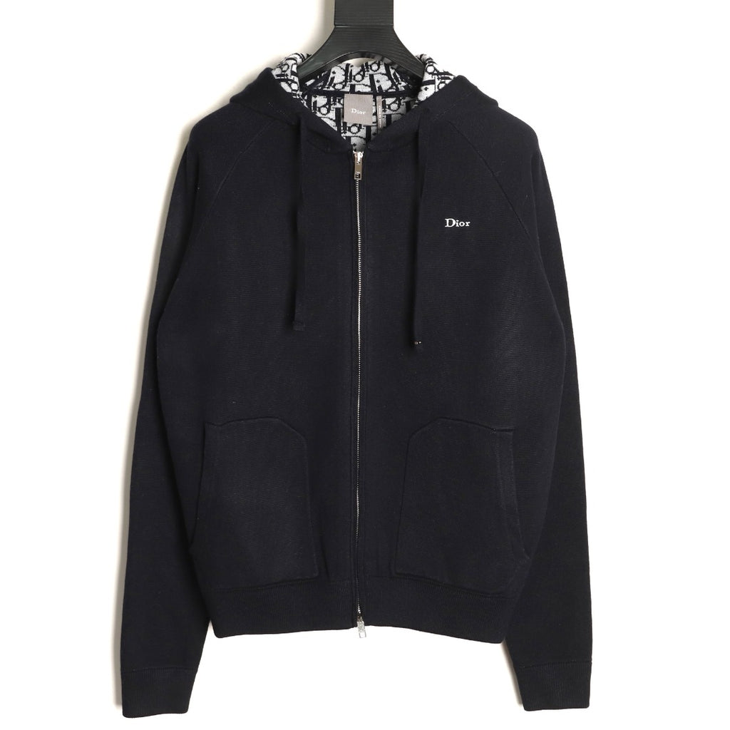 Dior CD Jacquard-Lined Black Blended Zip-Up Hoodie