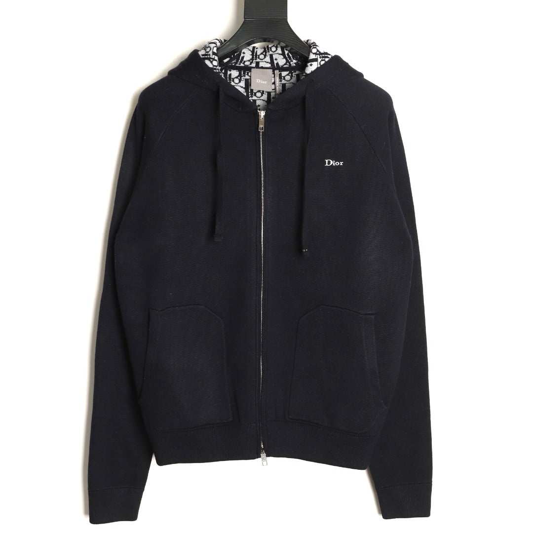 Dior CD Jacquard-Lined Black Blended Zip-Up Hoodie