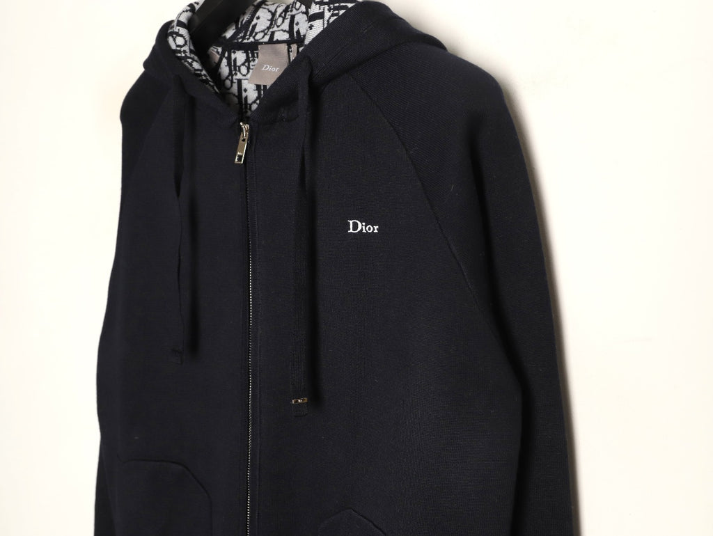 Dior CD Jacquard-Lined Black Blended Zip-Up Hoodie