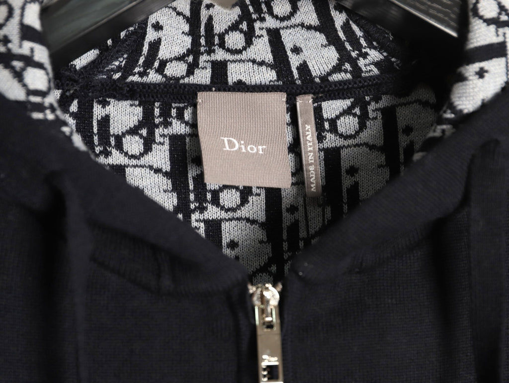 Dior CD Jacquard-Lined Black Blended Zip-Up Hoodie