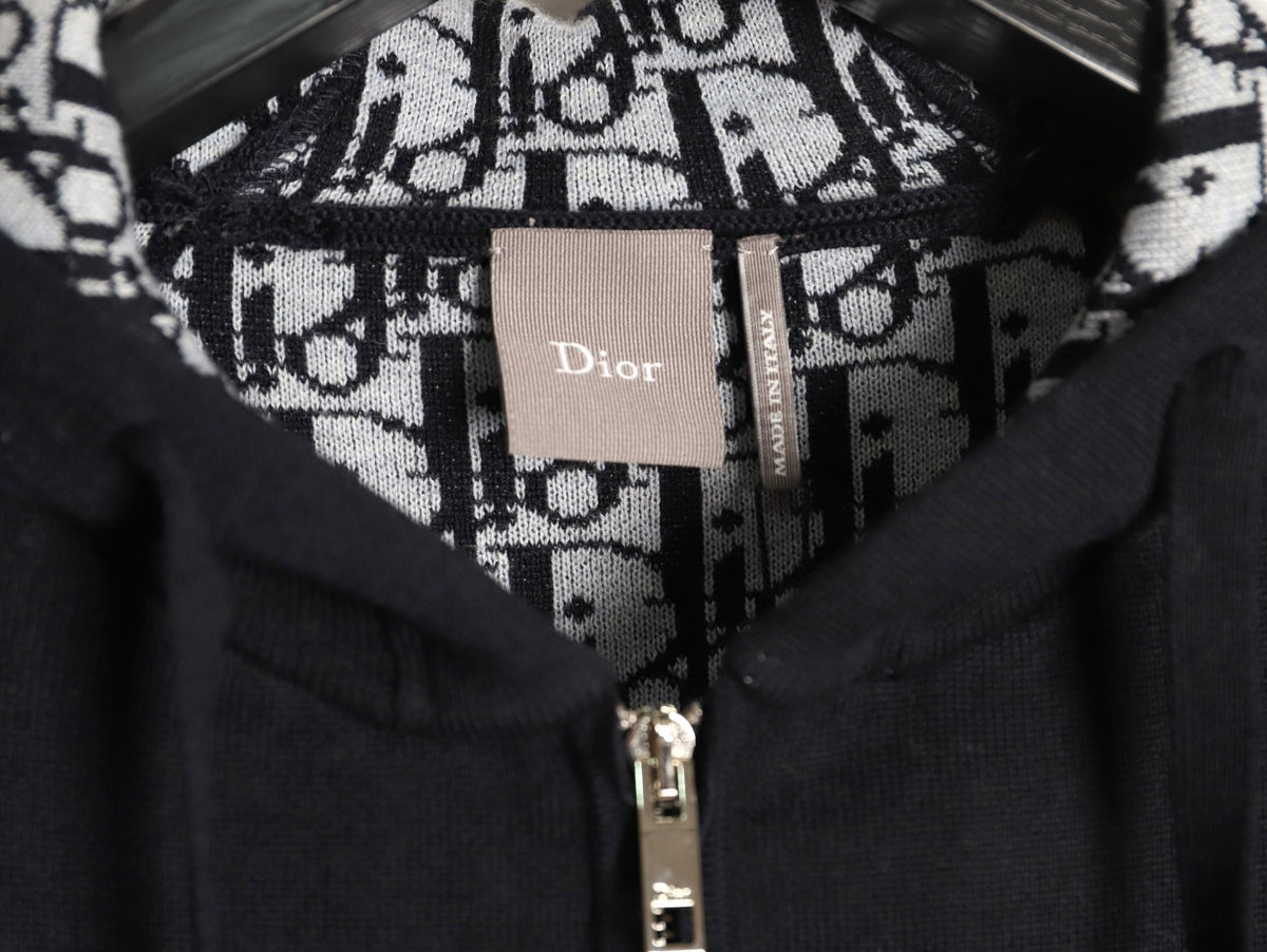 Dior CD Jacquard-Lined Black Blended Zip-Up Hoodie