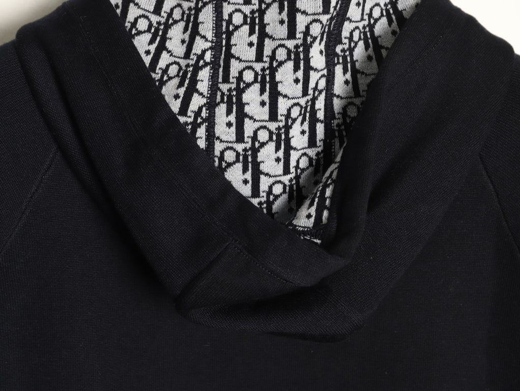 Dior CD Jacquard-Lined Black Blended Zip-Up Hoodie
