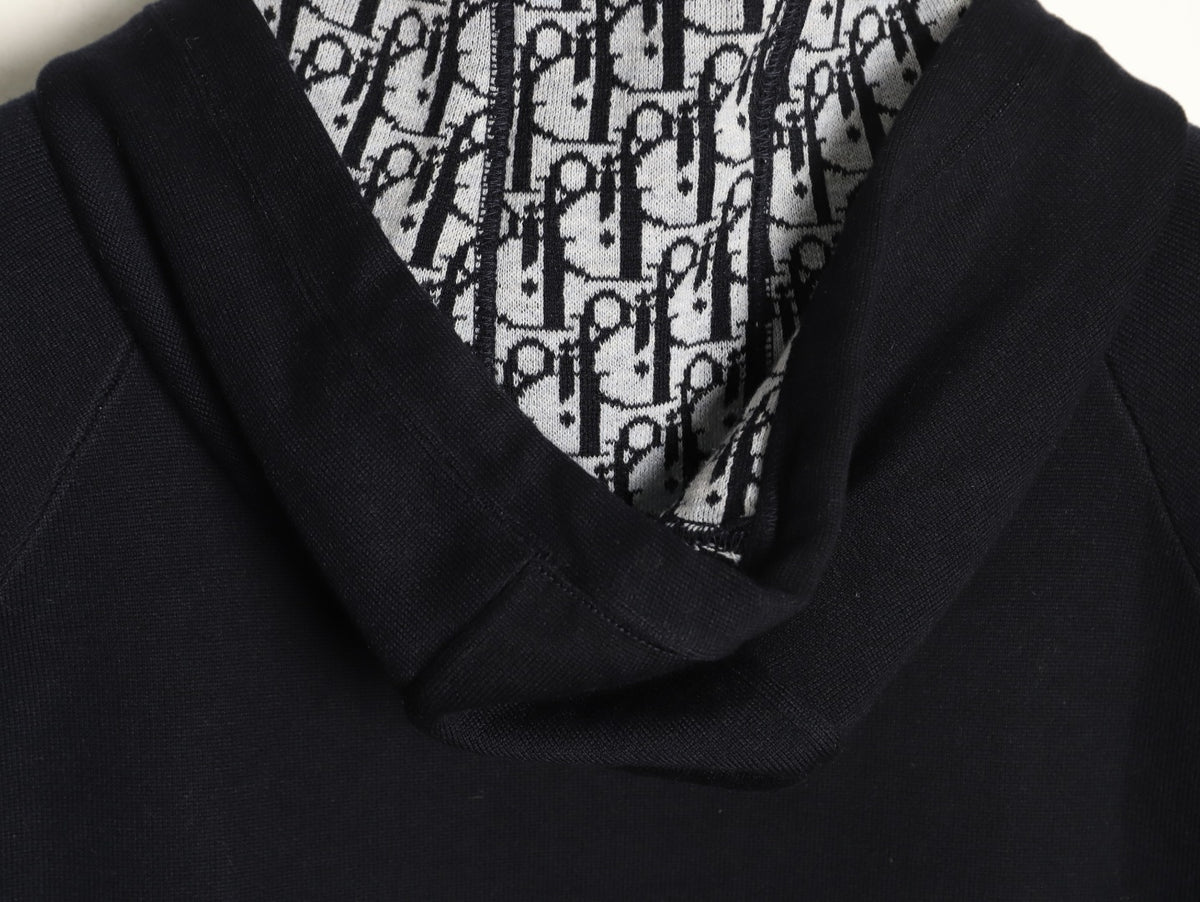 Dior CD Jacquard-Lined Black Blended Zip-Up Hoodie