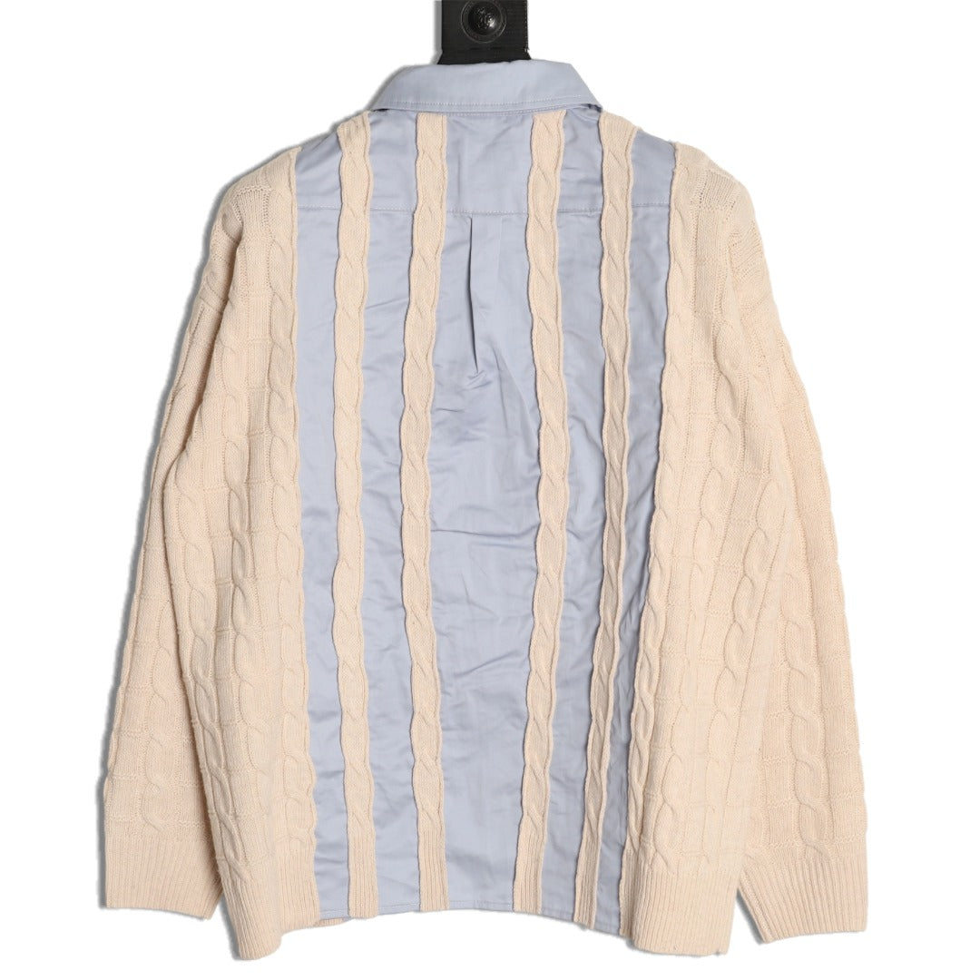 Loewe Anagram Embroidered Cream & Blue Striped Wool-Blend Shirt