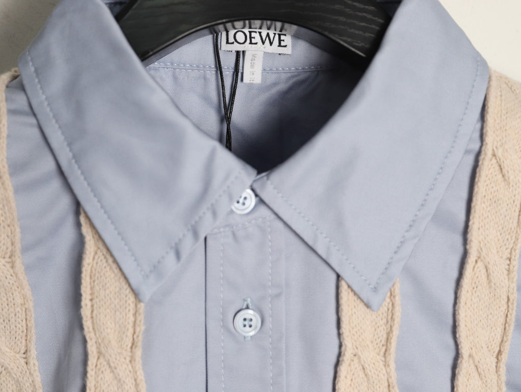 Loewe Anagram Embroidered Cream & Blue Striped Wool-Blend Shirt