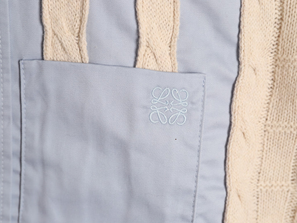 Loewe Anagram Embroidered Cream & Blue Striped Wool-Blend Shirt