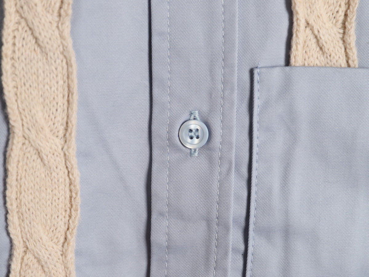 Loewe Anagram Embroidered Cream & Blue Striped Wool-Blend Shirt