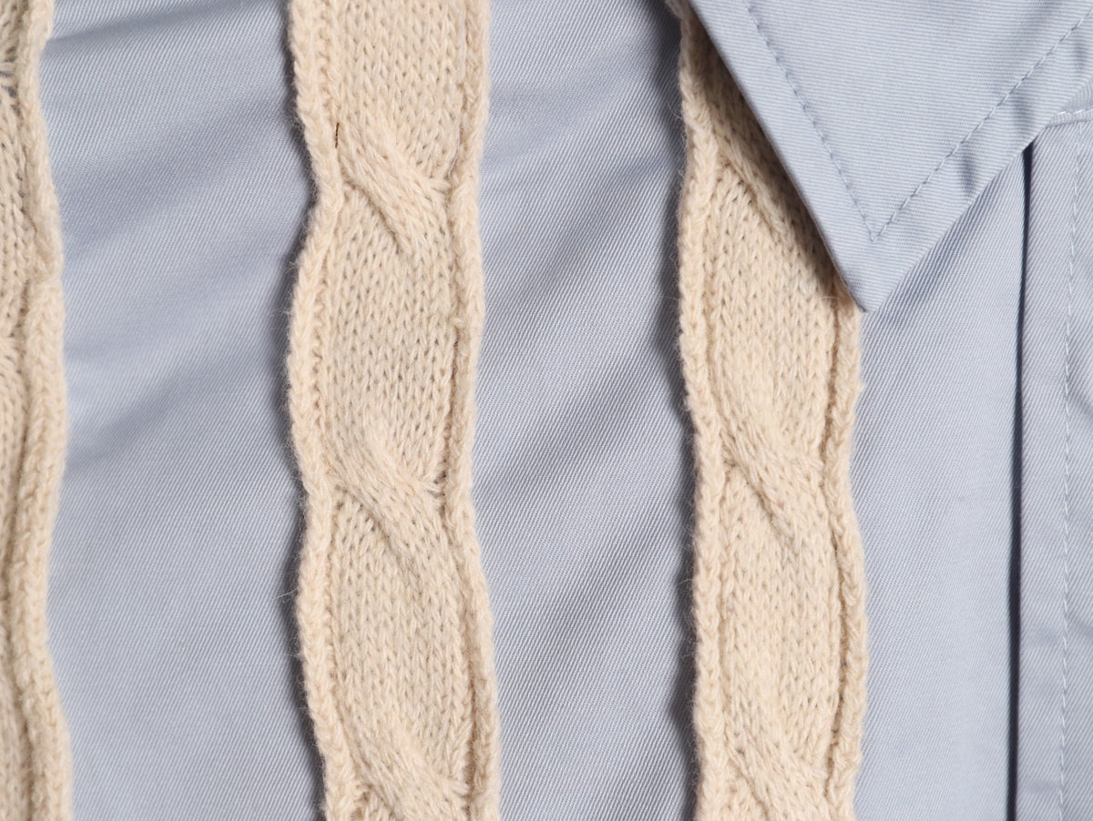 Loewe Anagram Embroidered Cream & Blue Striped Wool-Blend Shirt