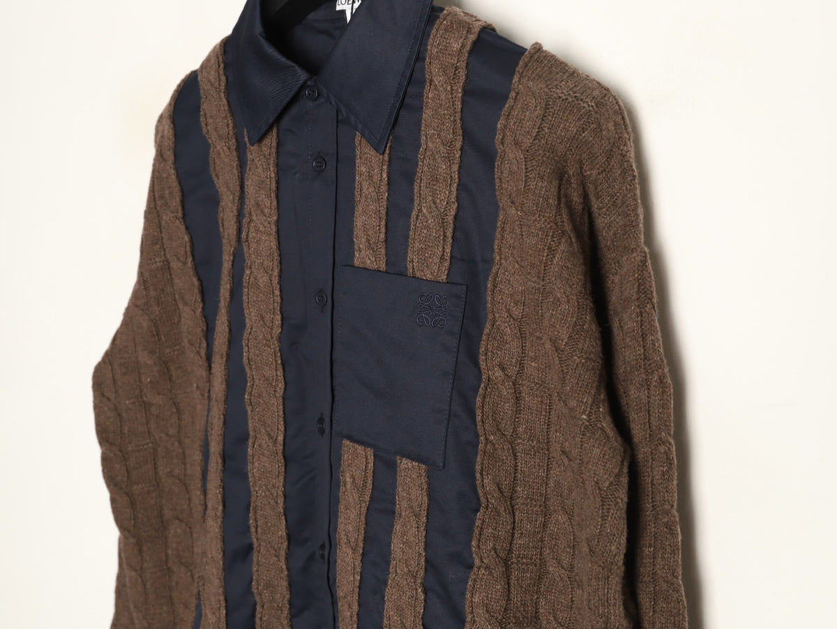 Loewe Anagram Embroidered Striped Wool-Blend Shirt