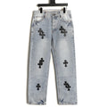Chrome Hearts Leather Cross Patch Embroidered Washed Jeans