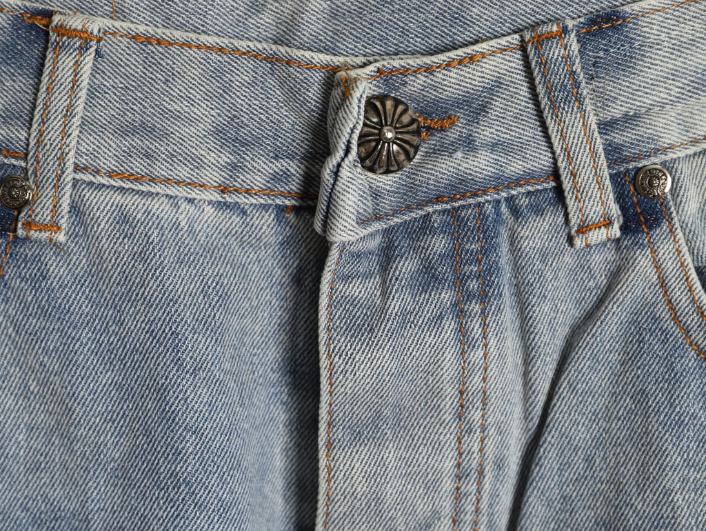 Chrome Hearts Leather Cross Patch Embroidered Washed Jeans