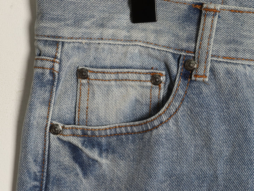 Chrome Hearts Leather Cross Patch Embroidered Washed Jeans