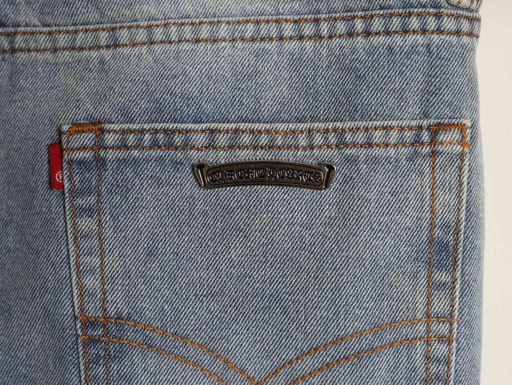 Chrome Hearts Leather Cross Patch Embroidered Washed Jeans