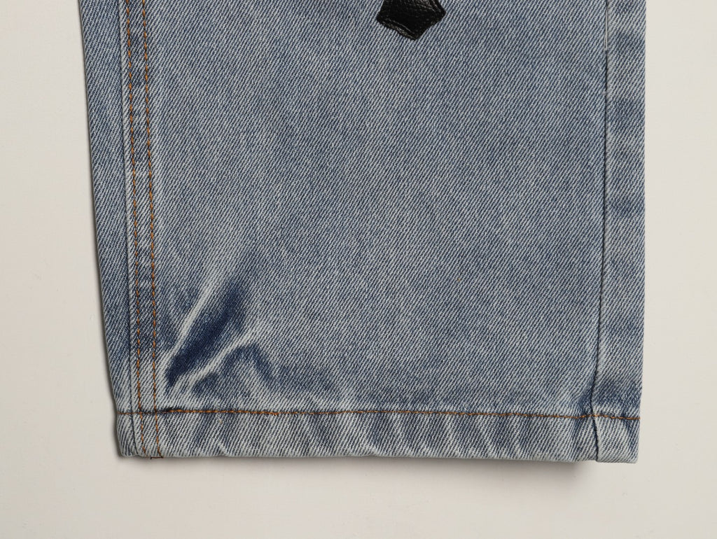 Chrome Hearts Leather Cross Patch Embroidered Washed Jeans