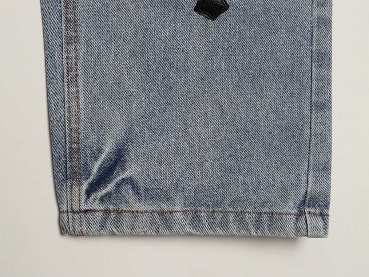 Chrome Hearts Leather Cross Patch Embroidered Washed Jeans